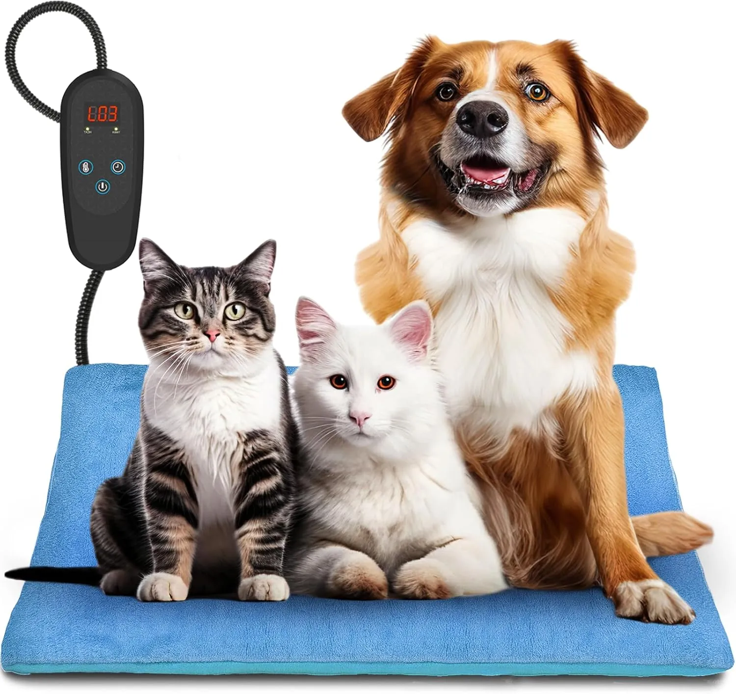 Pet Heating Pad With Temperature Adjustment, Timer, and Anti-bite Features - Waterproof Electric Heated Bed Mat for Dogs, Puppies, and Cats - Indoor Pet Warming Pad
