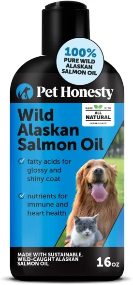 Pet Honesty Wild Alaskan Salmon Oil, Omega-3 Fish Oil for Dogs and Cats, Fatty Acids, Salmon Oil for Dogs, Skin and Coat Health, Pure Dog Food Topper, Supports Joints, Brain & Heart Health - 16 oz