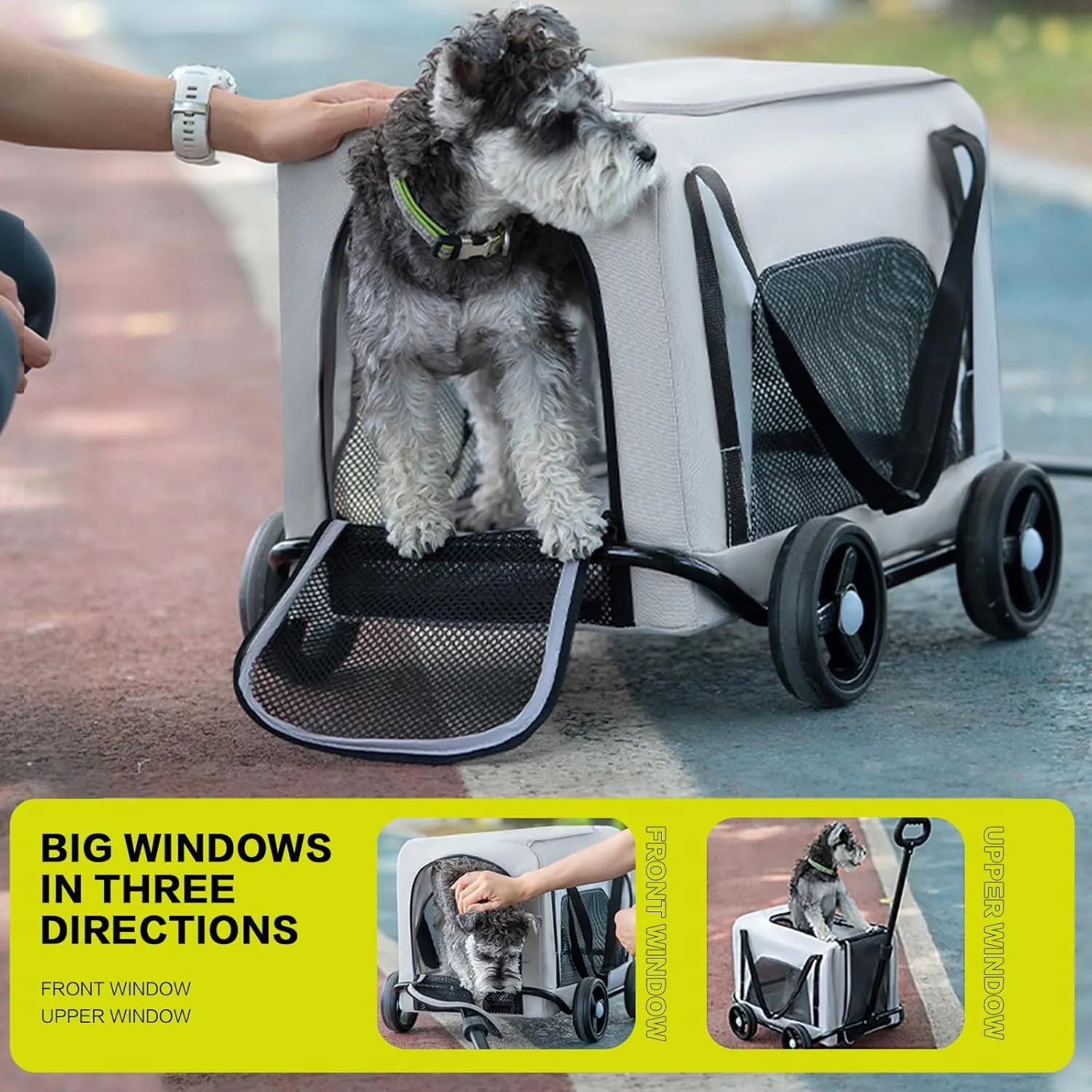 Pet Stroller 4 Wheels - Easy-Fold Dog Cat Stroller for Small Medium Dog Cats Carrier, Travel Folding Carrier Breathable and Visible Mesh with Cup HolderGray