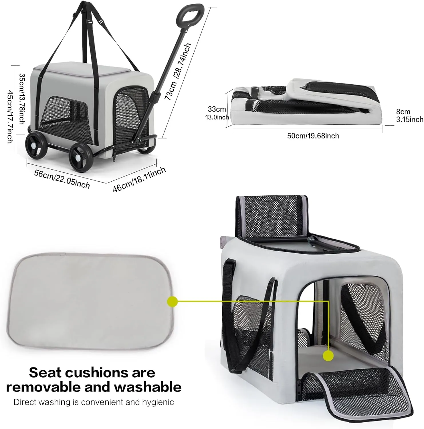 Pet Stroller 4 Wheels - Easy-Fold Dog Cat Stroller for Small Medium Dog Cats Carrier, Travel Folding Carrier Breathable and Visible Mesh with Cup HolderGray