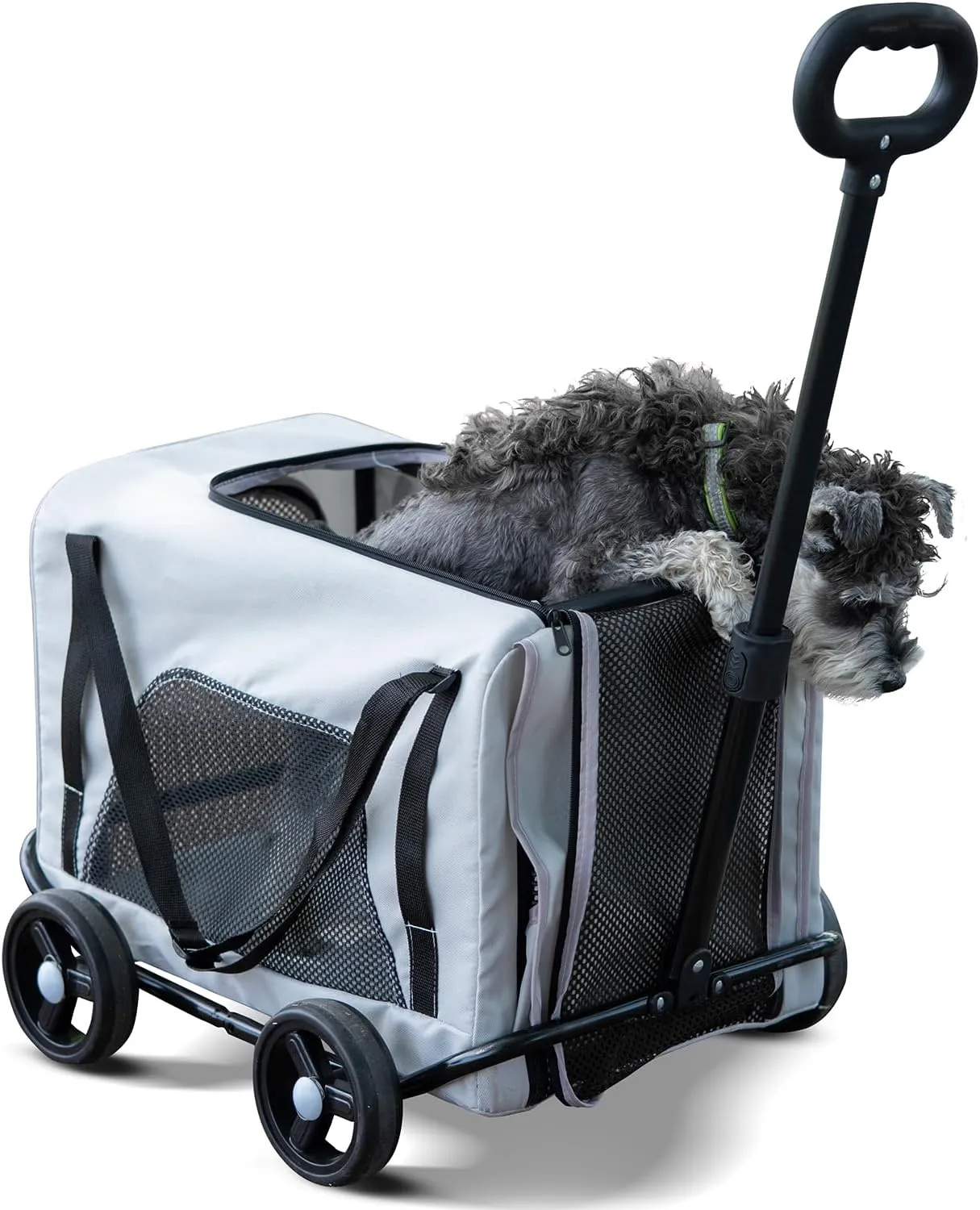 Pet Stroller 4 Wheels - Easy-Fold Dog Cat Stroller for Small Medium Dog Cats Carrier, Travel Folding Carrier Breathable and Visible Mesh with Cup HolderGray