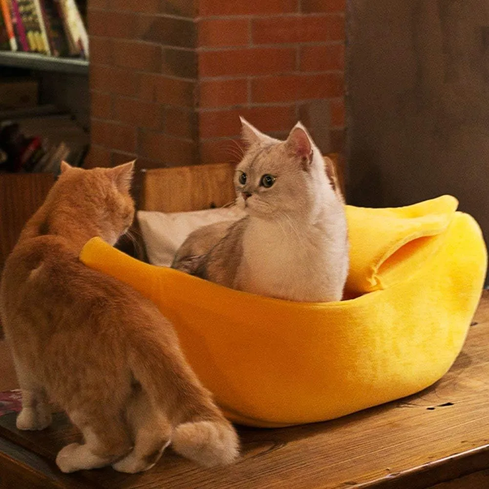 Petgrow  Cute Banana Cat Bed House Large Size, Christmas Pet Bed Soft Warm Cat Cuddle Bed, Lovely Pet Supplies for Cats Kittens Rabbit Small Dogs Bed,Yellow