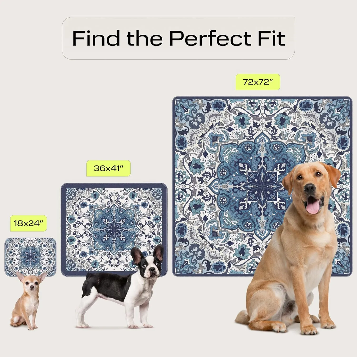 PetSpy Washable Pee Pads for Dogs - Waterproof Reusable Puppy Pads No-Slip Surface - Stylish Dog Potty Training Pads Protect Against Leakage (Ornament, 2 Pack - 36" x 41")