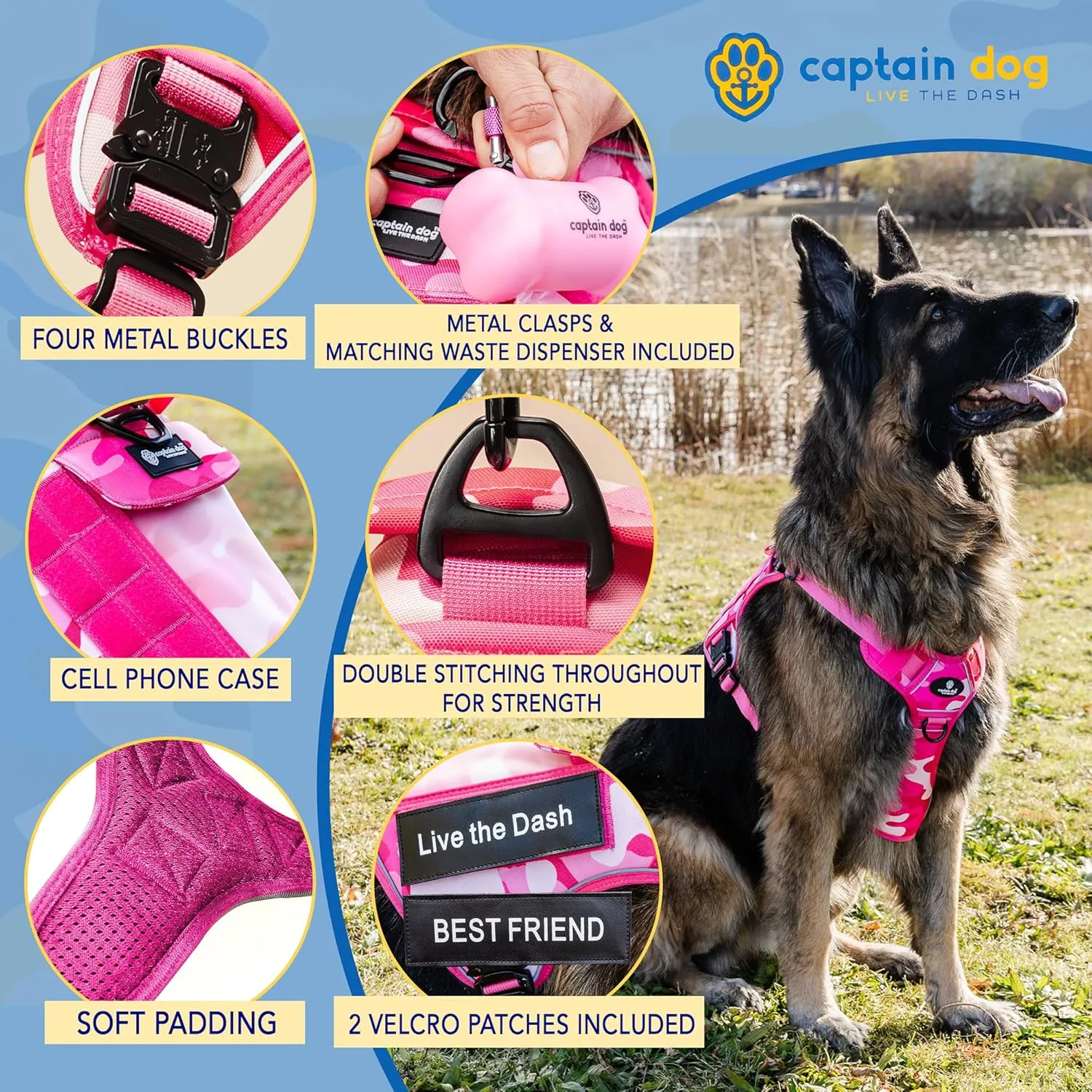 Pink No Pull Harness , 4  CAPTAIN DOG - ,,
