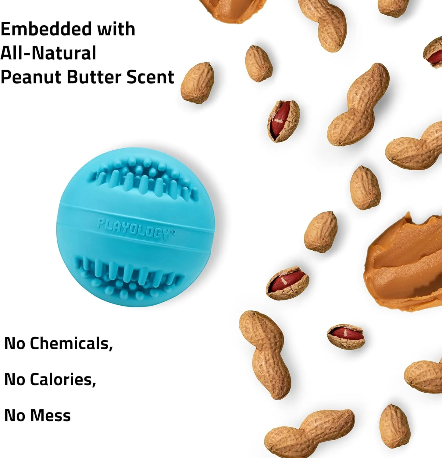 Playology Silver Dental Chew Ball for Large to X-Large Senior Dogs 50lbs & Up | Engaging All-Natural Peanut Butter Scented Dog Chew Toy | Non-Toxic Materials for Older Teeth