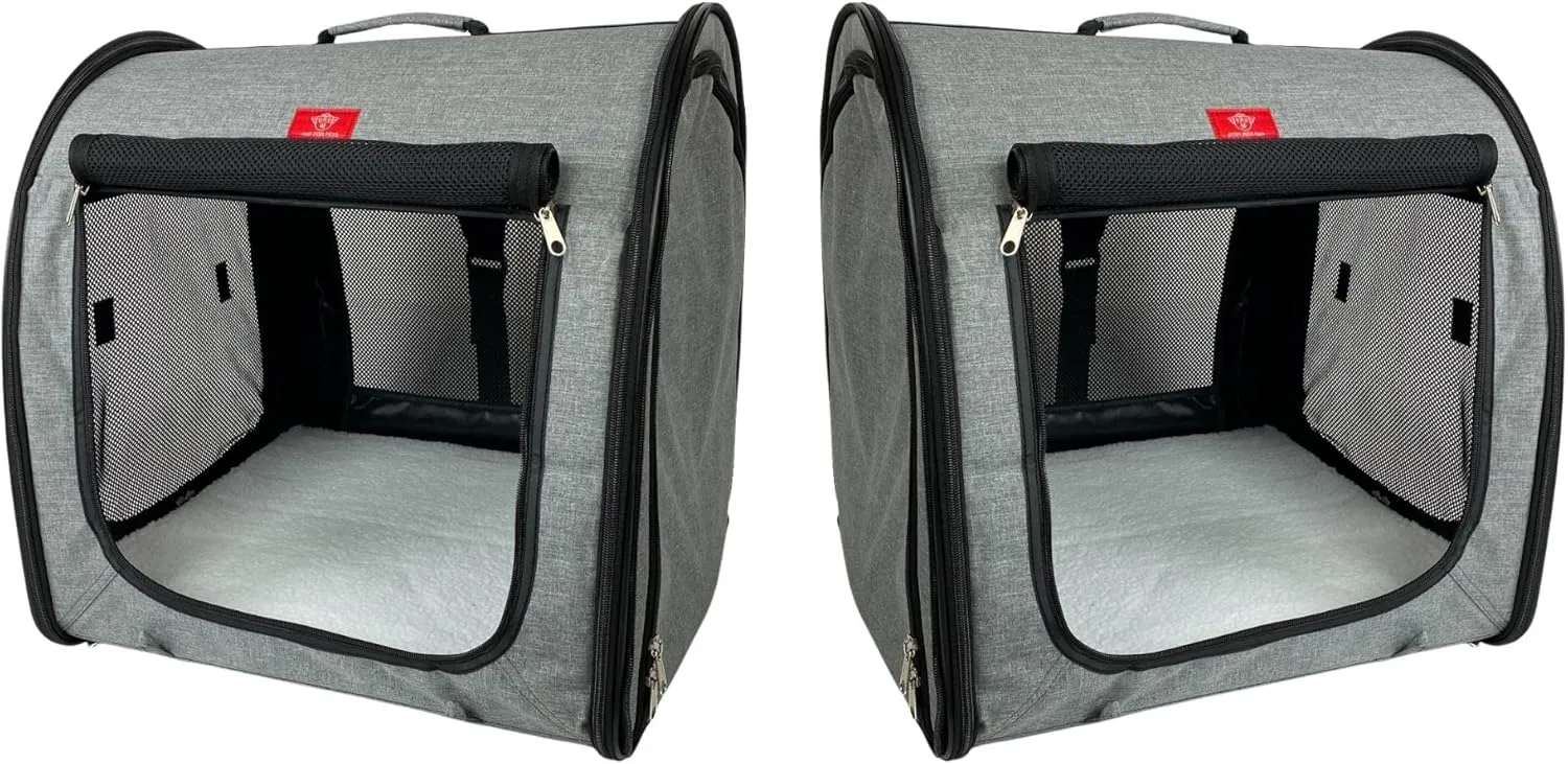 Portable 2-in-1 Double Pet Kennel/Shelter, Fabric, Black/Royal Blue 20"x20"x39" - Car Seat-Belt Fixture Included (Gray)