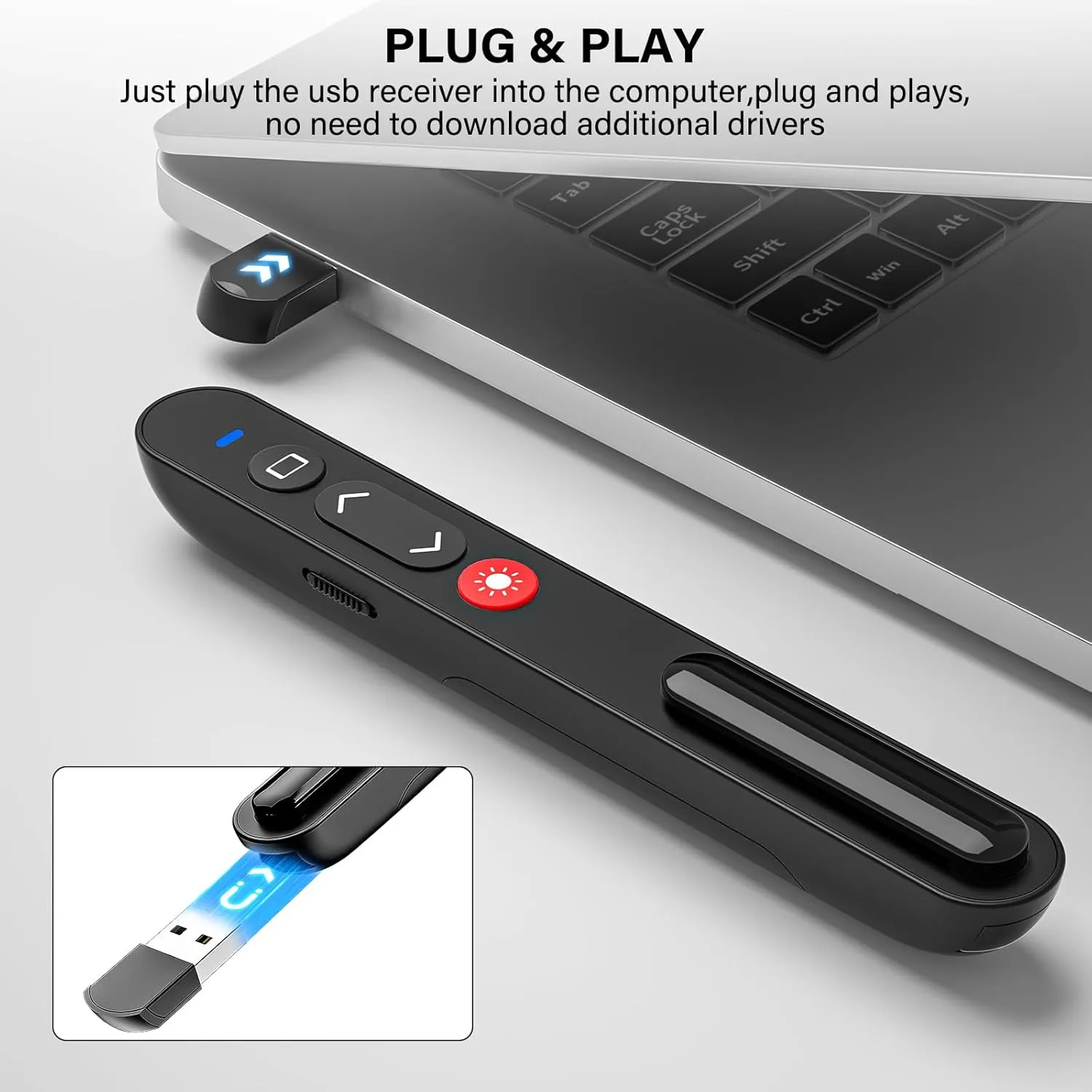 Presentation Clicker Remote Pointer Cat Toy, Wireless Presenter Remote Presenter Clicker USB Control for PowerPoint Presentations, PPT Clicker Remote with Red Light Pointer for Cats Dogs