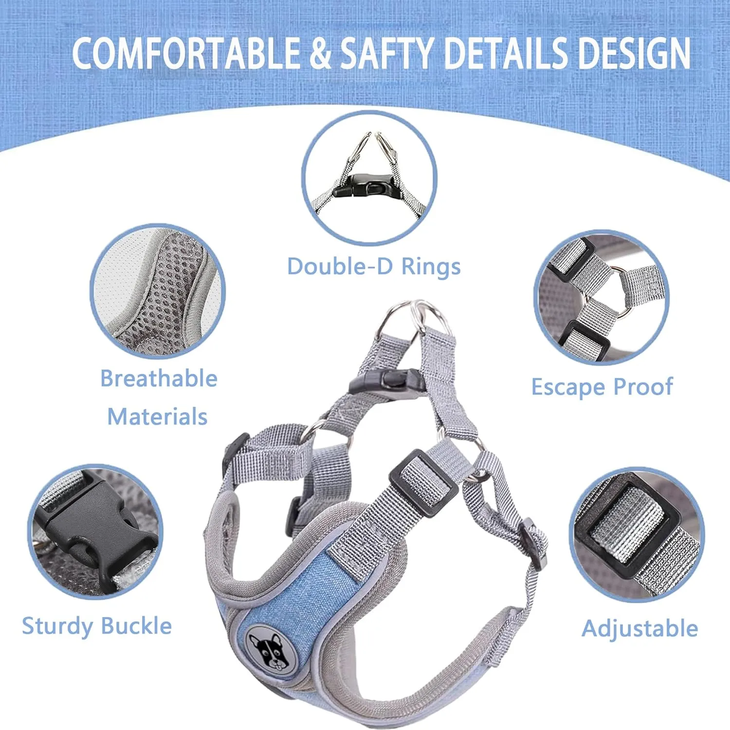 Puppy Harness and Leash Set,No Pull Adjustable Step in Soft Mesh Vest Harness,Easy Walk Reflective Pet Harness with Padded Handle for Walking Training Small Medium Large Dogs and Cats (Blue, XS)