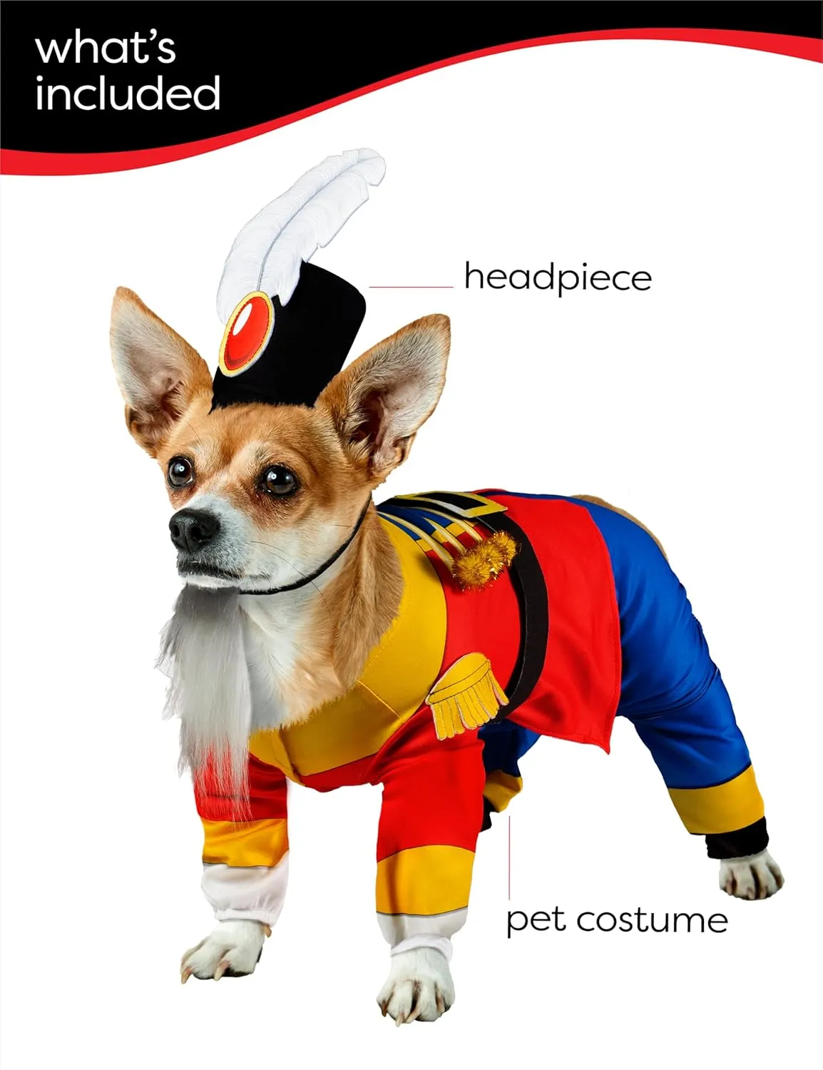 Rubies Nutcracker Fun and Cute Pet Costume Jumpsuit, Hat, and Backpack for Themed Parties and Halloween, Large