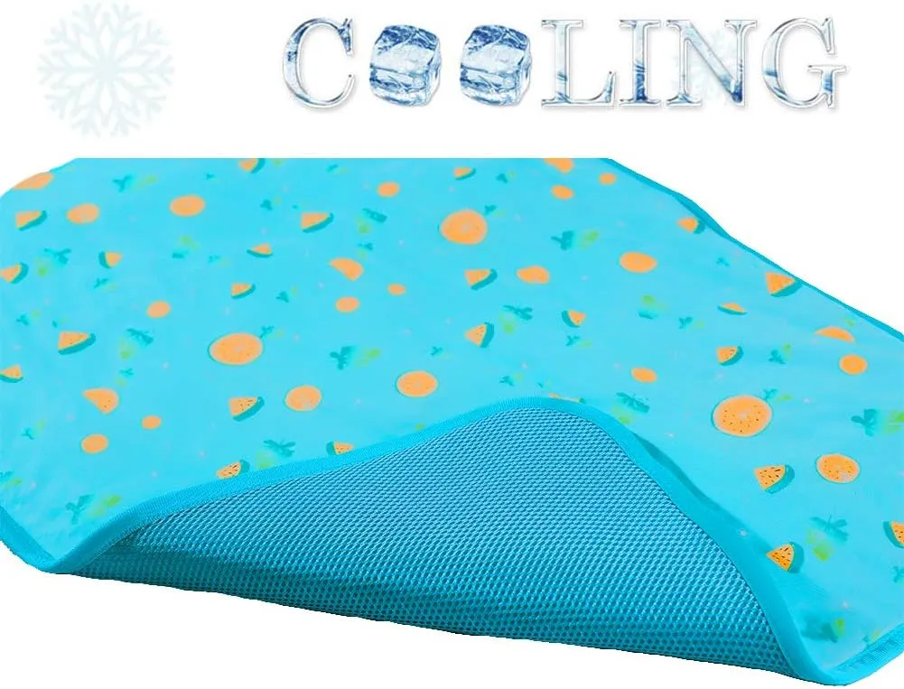 SEIS Dog Ice Pad Ice Silk Cats Kennel Mat Pet Cooling Pad Summer Cool Bamboo Mat Breathable Pad (Blue Fruit, M
