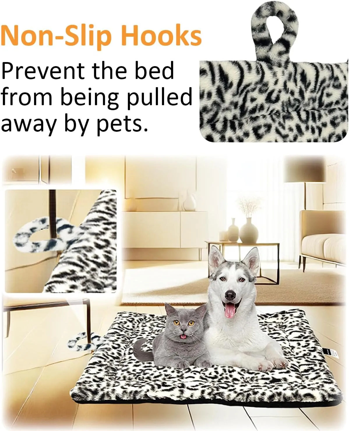 Self-Warming Cat Pad, Self-Heating Thermal Pet Mat for Indoor Outdoor Cats and Small Dogs Bed Mat for Sleeping, Non-Slip Hooks, 30 x 24 Inches, Black/White