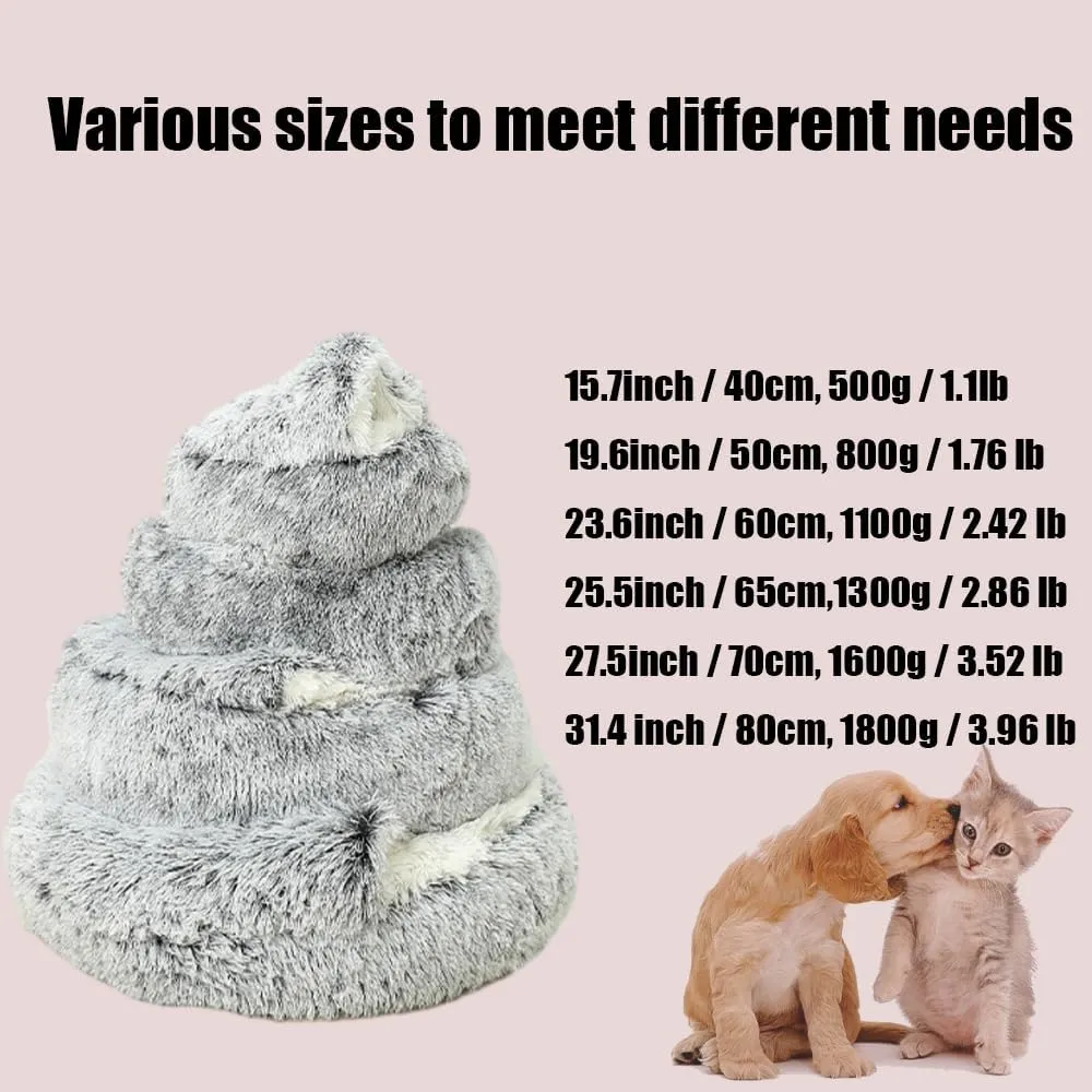 Shell Shaped Cat Bed, Lapcatz Nest Bed, Dog Bed with Cover Cave, Cozy Fluffy Plush Cat Pet Nest Bed, Deep Nest Cat Bed with Top, Waterproof Botto (GrayLong Plush, 19.6inch)
