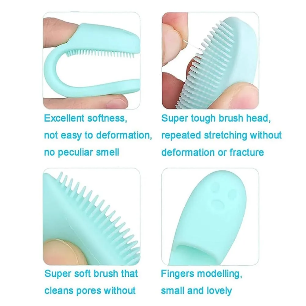 Silicone Scrubber for Cats Chin Cleaner, Silicone Cat Scrubber for Chin, Cat Chin Scrubber, Multifunctional Silicone Brush, Silicone Finger Toothbrush for Puppies and Cats(Green,4PCS)