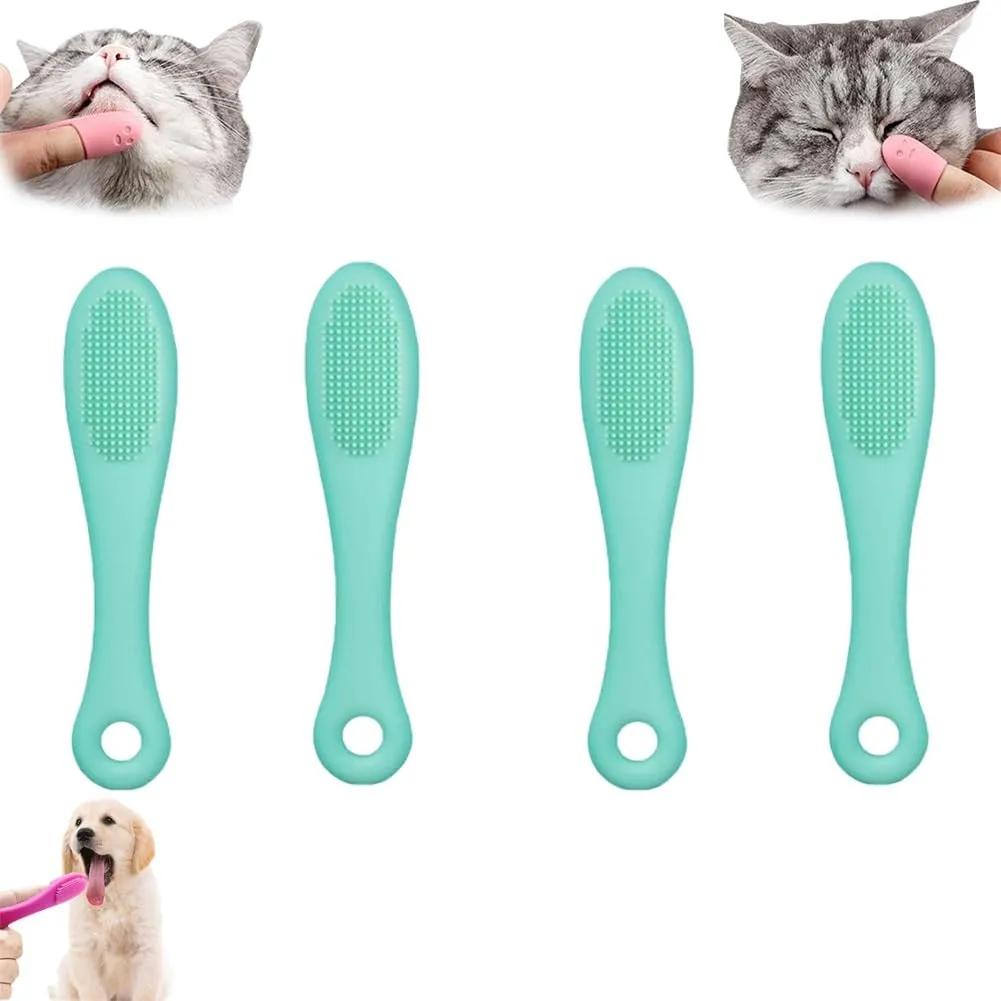 Silicone Scrubber for Cats Chin Cleaner, Silicone Cat Scrubber for Chin, Cat Chin Scrubber, Multifunctional Silicone Brush, Silicone Finger Toothbrush for Puppies and Cats(Green,4PCS)