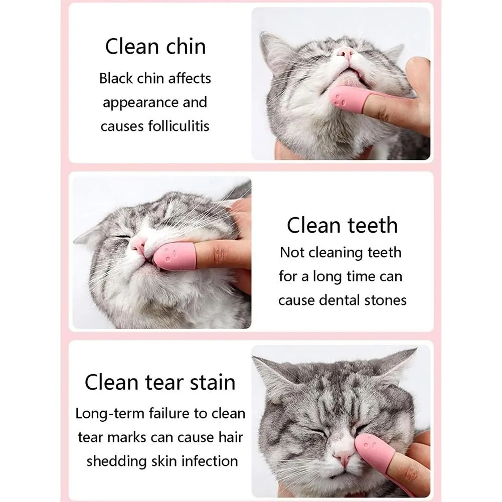 Silicone Scrubber for Cats Chin Cleaner, Silicone Cat Scrubber for Chin, Cat Chin Scrubber, Multifunctional Silicone Brush, Silicone Finger Toothbrush for Puppies and Cats(Green,4PCS)