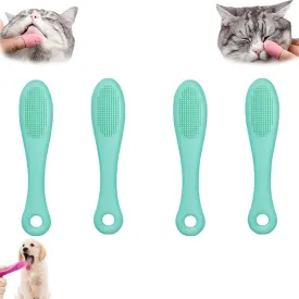 Silicone Scrubber for Cats Chin Cleaner, Silicone Cat Scrubber for Chin, Cat Chin Scrubber, Multifunctional Silicone Brush, Silicone Finger Toothbrush for Puppies and Cats(Green,4PCS)