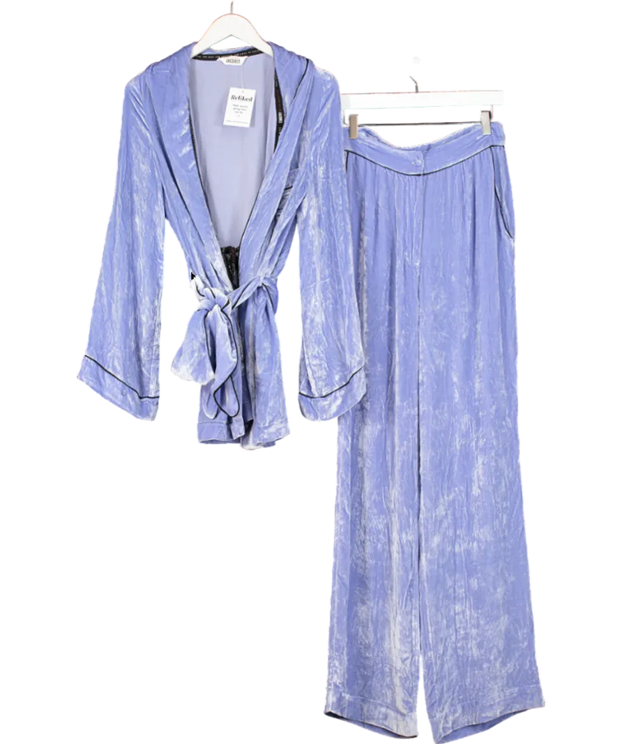Sleeping With Jacques Purple Velvet Robe And Pyjama Bottoms UK 10