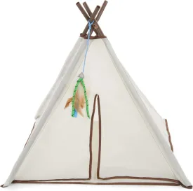 SmartyKat Kitty Camp Crinkle Cat Tent Hideaway with Feather Toy - Beige, One Size