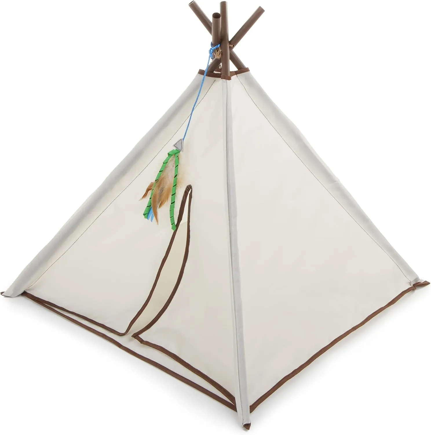 SmartyKat Kitty Camp Crinkle Cat Tent Hideaway with Feather Toy - Beige, One Size