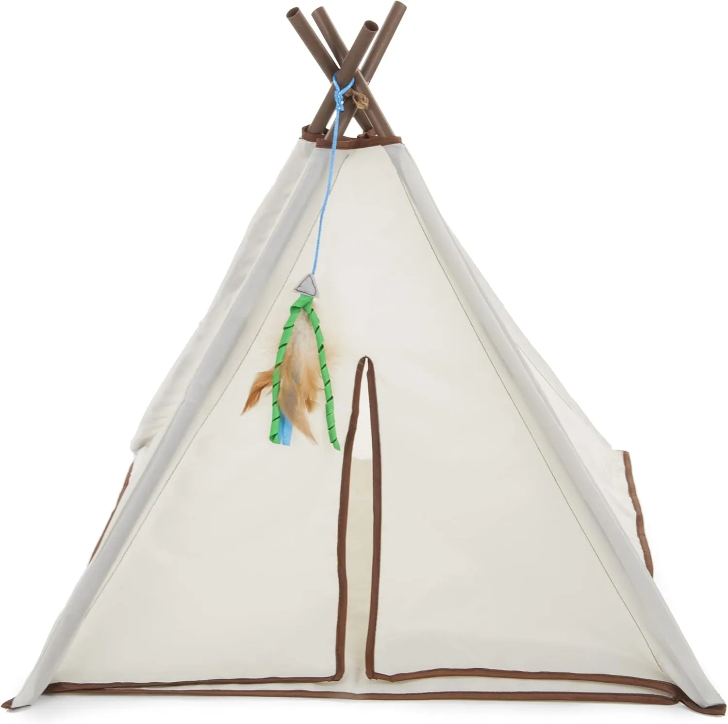 SmartyKat Kitty Camp Crinkle Cat Tent Hideaway with Feather Toy - Beige, One Size