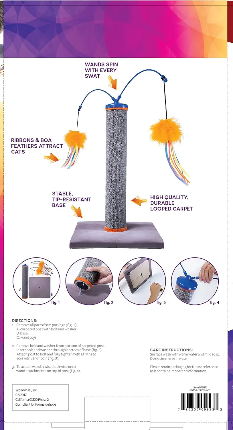 SmartyKat Scratch 'N Spin Carpet Cat Scratching Post with Spinning Wand Toys - Gray, One Size