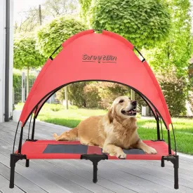 S/M/L Outdoor Elevated Dog Cot with Canopy & Side Shade for Camping Small Medium Dogs (Carry Bag), Portable Cooling Raised Dog Bed with and Side for Beach