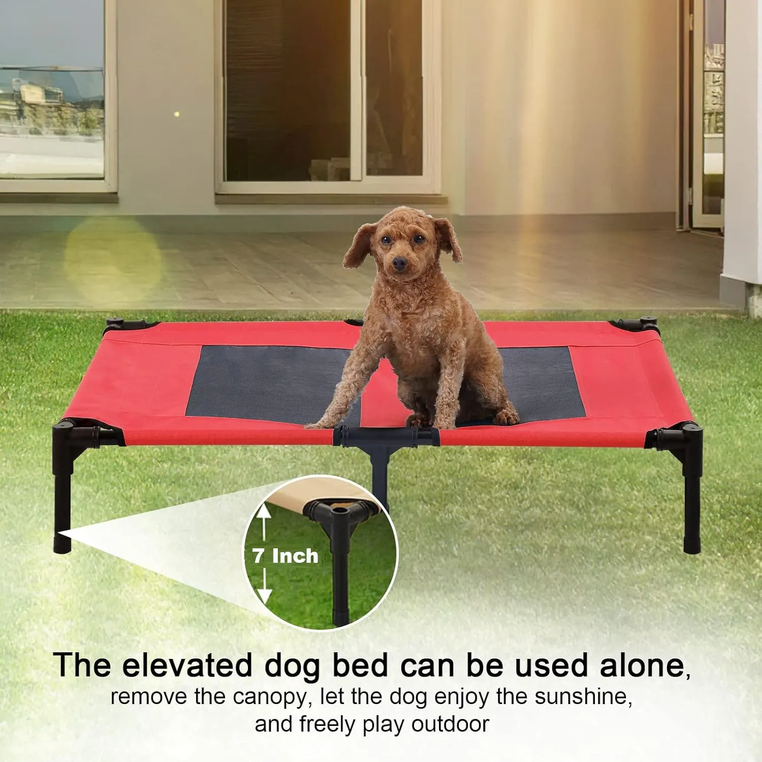 S/M/L Outdoor Elevated Dog Cot with Canopy & Side Shade for Camping Small Medium Dogs (Carry Bag), Portable Cooling Raised Dog Bed with and Side for Beach