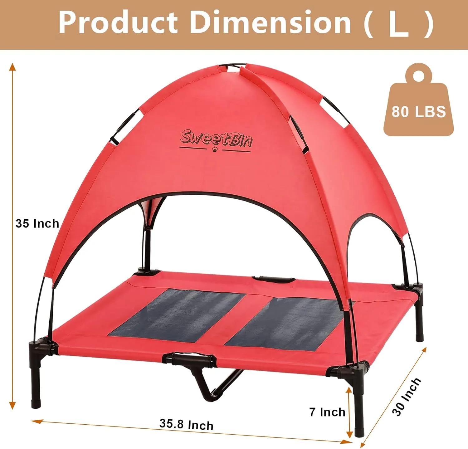 S/M/L Outdoor Elevated Dog Cot with Canopy & Side Shade for Camping Small Medium Dogs (Carry Bag), Portable Cooling Raised Dog Bed with and Side for Beach