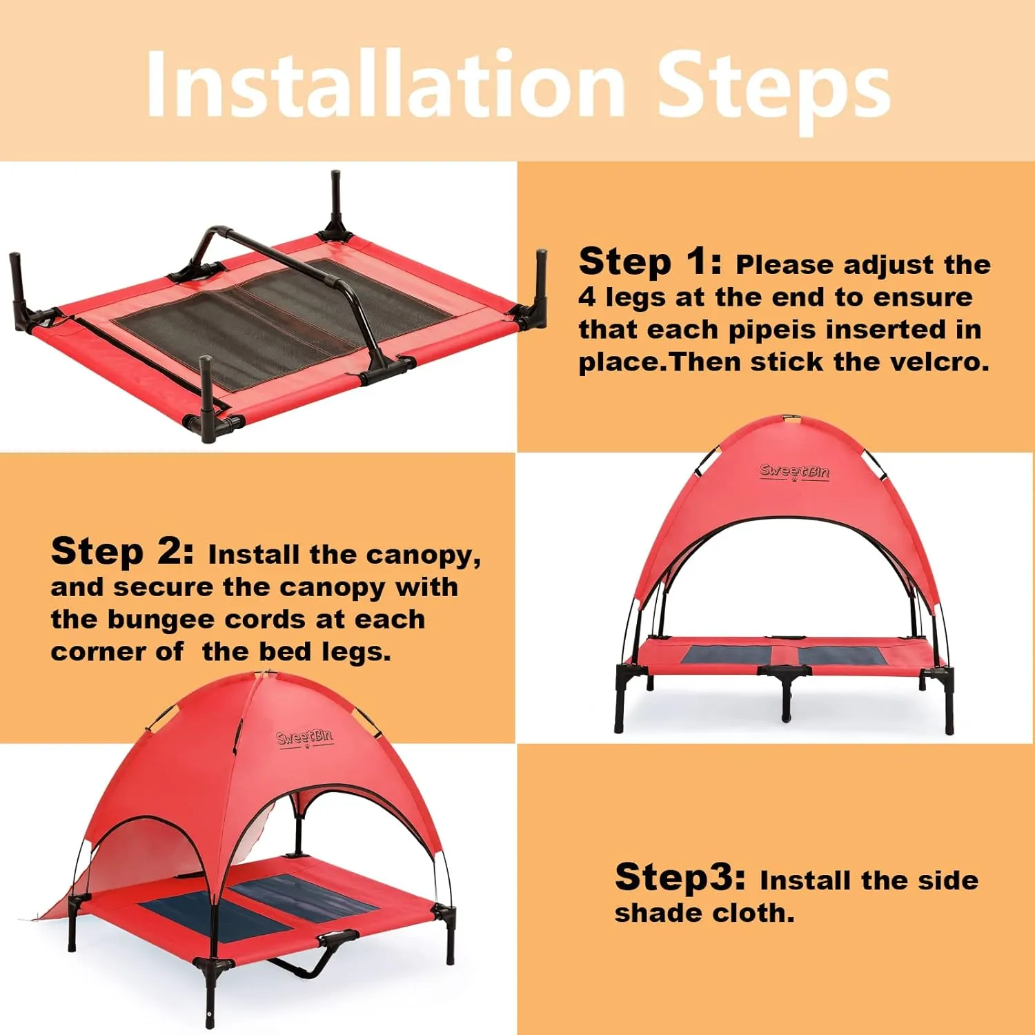 S/M/L Outdoor Elevated Dog Cot with Canopy & Side Shade for Camping Small Medium Dogs (Carry Bag), Portable Cooling Raised Dog Bed with and Side for Beach