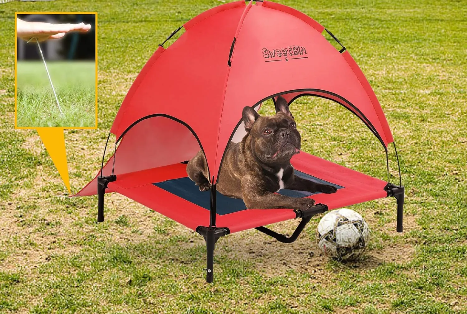 S/M/L Outdoor Elevated Dog Cot with Canopy & Side Shade for Camping Small Medium Dogs (Carry Bag), Portable Cooling Raised Dog Bed with and Side for Beach