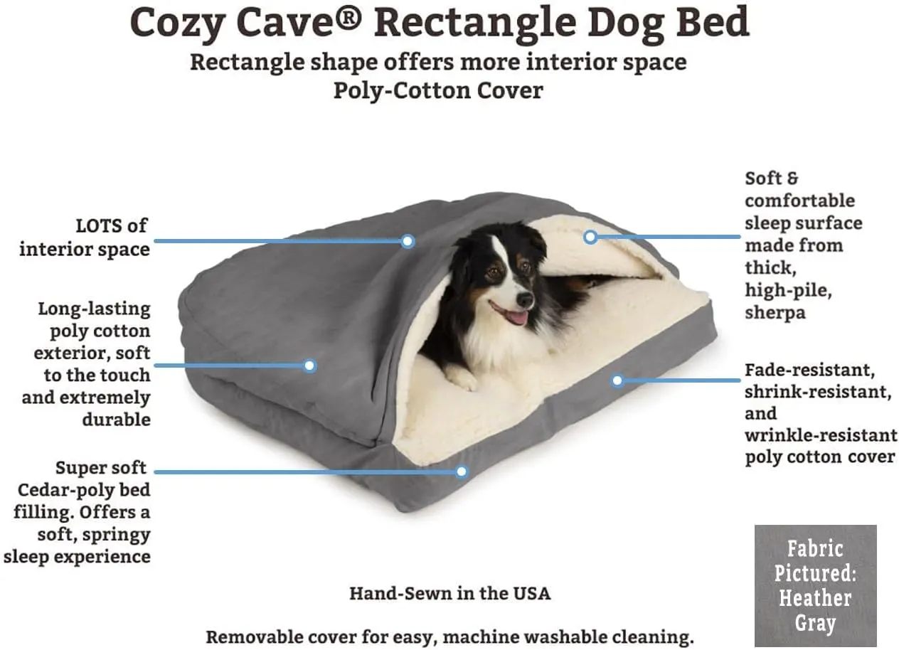 Snoozer Cozy Cave Rectangle Dog Bed - Dog Bed with Cover Cave, Covered Calming Burrow for Medium & Large Size Pets, Washable - Large