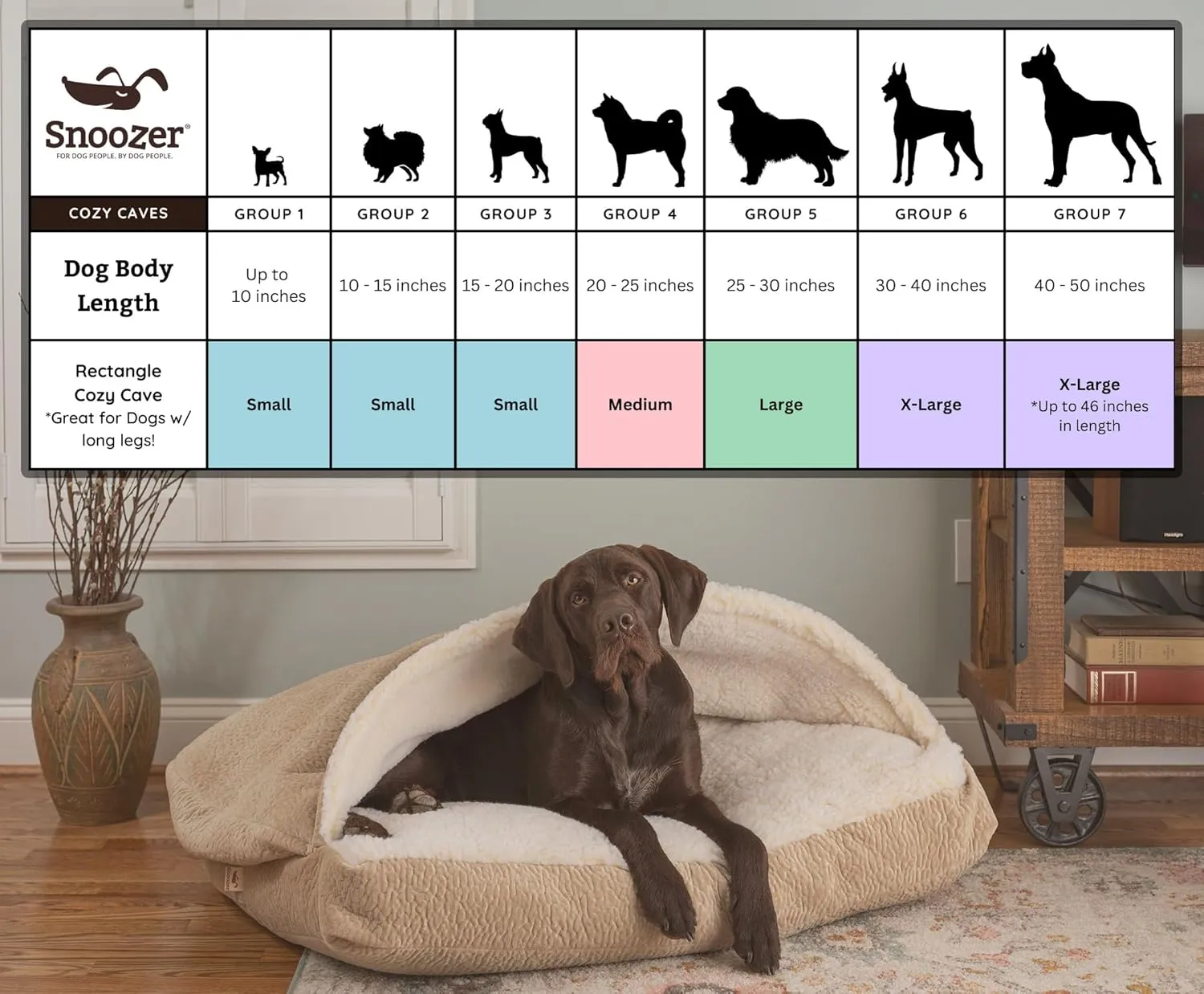 Snoozer Cozy Cave Rectangle Dog Bed - Dog Bed with Cover Cave, Covered Calming Burrow for Medium & Large Size Pets, Washable - Large