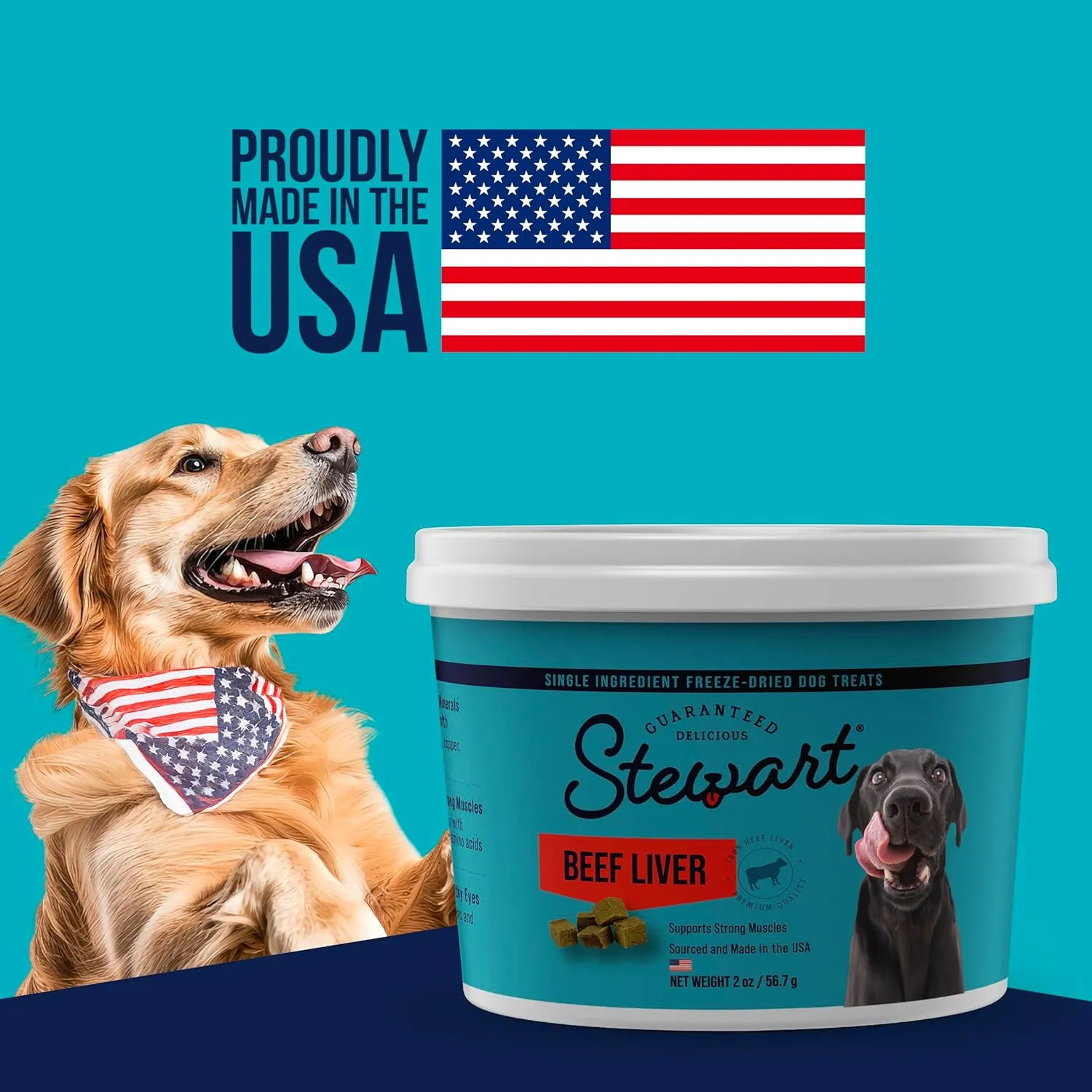 Stewart Single Ingredient Freeze Dried Raw Dog Treats, Beef Liver, 12 Ounce Resealable Tub, Training Treats or Meal Topper for All Size Dogs, High Protein, Grain-Free, Gluten-Free