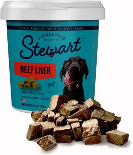 Stewart Single Ingredient Freeze Dried Raw Dog Treats, Beef Liver, 12 Ounce Resealable Tub, Training Treats or Meal Topper for All Size Dogs, High Protein, Grain-Free, Gluten-Free