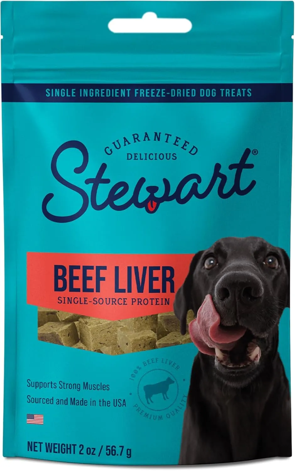 Stewart Single Ingredient Freeze Dried Raw Dog Treats, Beef Liver, 2 Ounce Resealable Pouch, Training Treats or Meal Topper Dogs, High Protein, Grain-Free, Gluten-Free