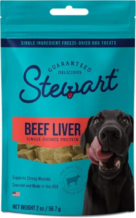 Stewart Single Ingredient Freeze Dried Raw Dog Treats, Beef Liver, 2 Ounce Resealable Pouch, Training Treats or Meal Topper Dogs, High Protein, Grain-Free, Gluten-Free
