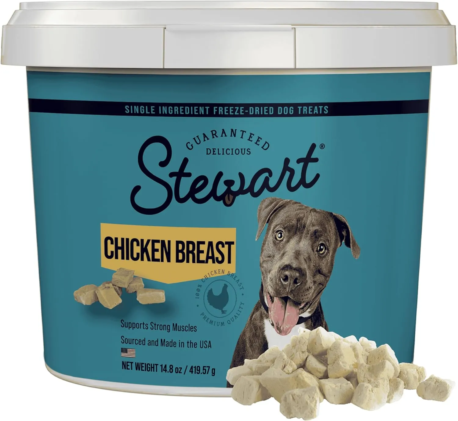 Stewart Single Ingredient Freeze Dried Raw Dog Treats, Chicken Breast, 14.8 Ounce Value Size Resealable Tub, Training Treats or Meal Topper for All Size Dogs, High Protein, Grain-Free, Gluten-Free