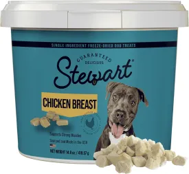 Stewart Single Ingredient Freeze Dried Raw Dog Treats, Chicken Breast, 14.8 Ounce Value Size Resealable Tub, Training Treats or Meal Topper for All Size Dogs, High Protein, Grain-Free, Gluten-Free
