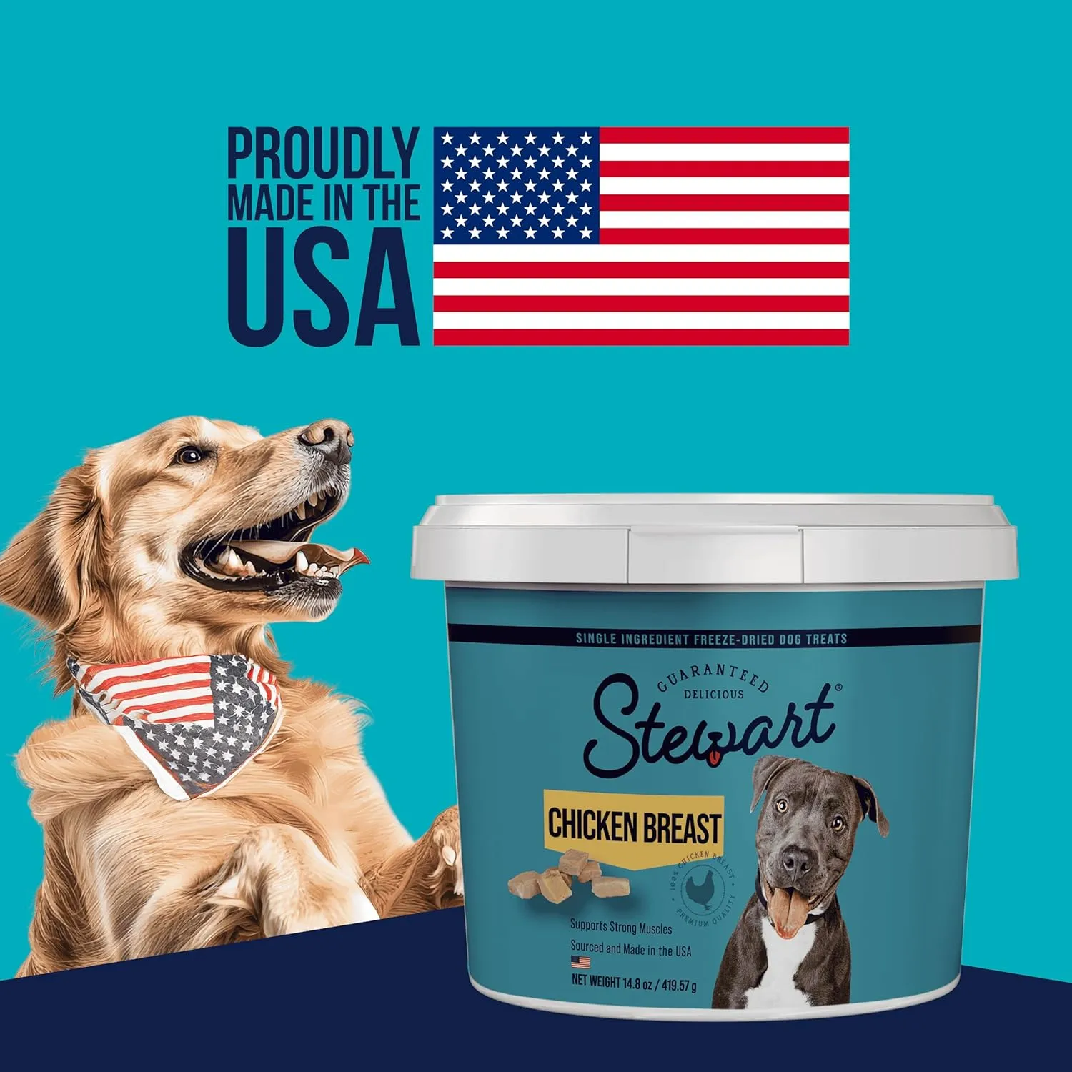 Stewart Single Ingredient Freeze Dried Raw Dog Treats, Chicken Breast, 2.5 Ounce Resealable Pouch, Training Treats or Meal Topper Dogs, High Protein, Grain-Free, Gluten-Free