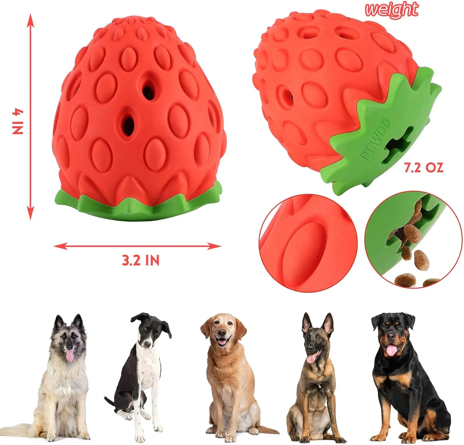 Strawberry Tough Dog Toys for Aggressive Chewers | Treat Dispensing Dog Toys | Dog Teething Chew Toy | Indestructible Durable Puppy Toy for Medium Large Dogs