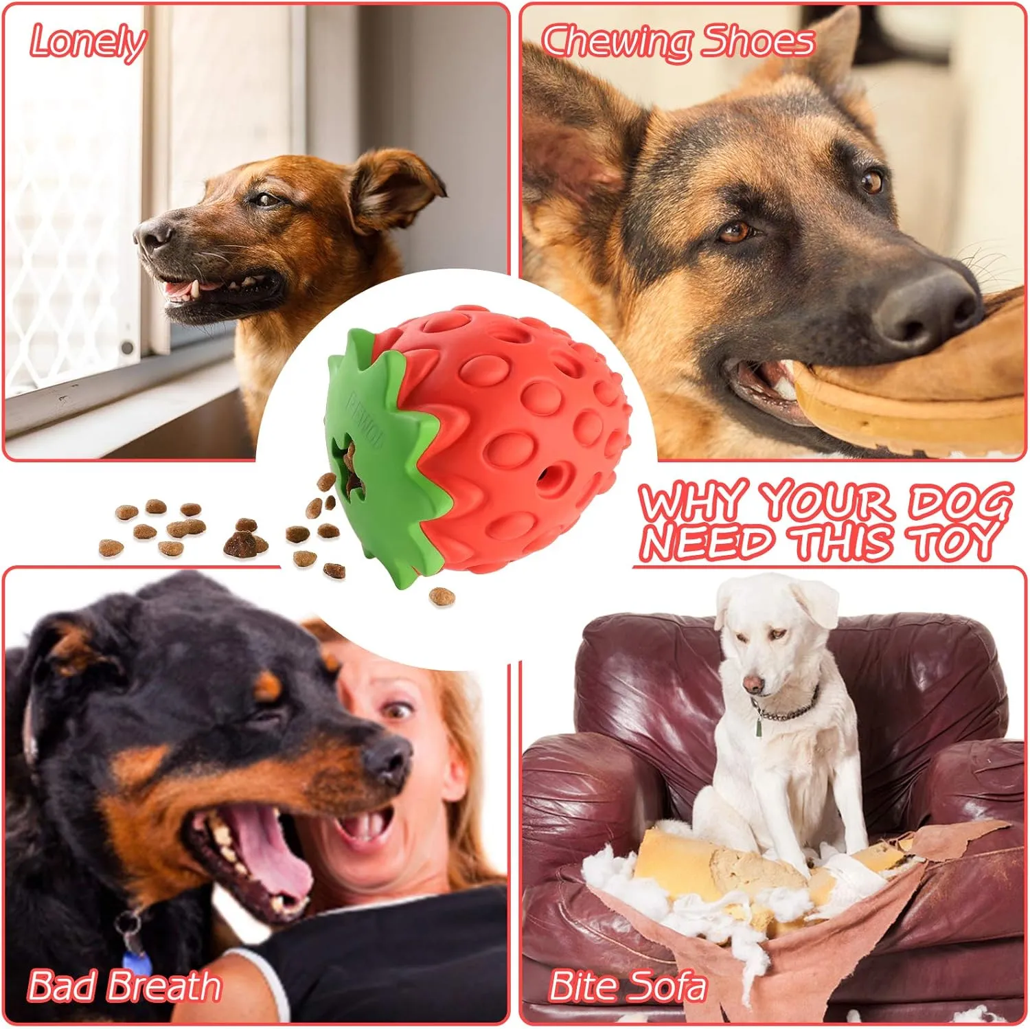 Strawberry Tough Dog Toys for Aggressive Chewers | Treat Dispensing Dog Toys | Dog Teething Chew Toy | Indestructible Durable Puppy Toy for Medium Large Dogs