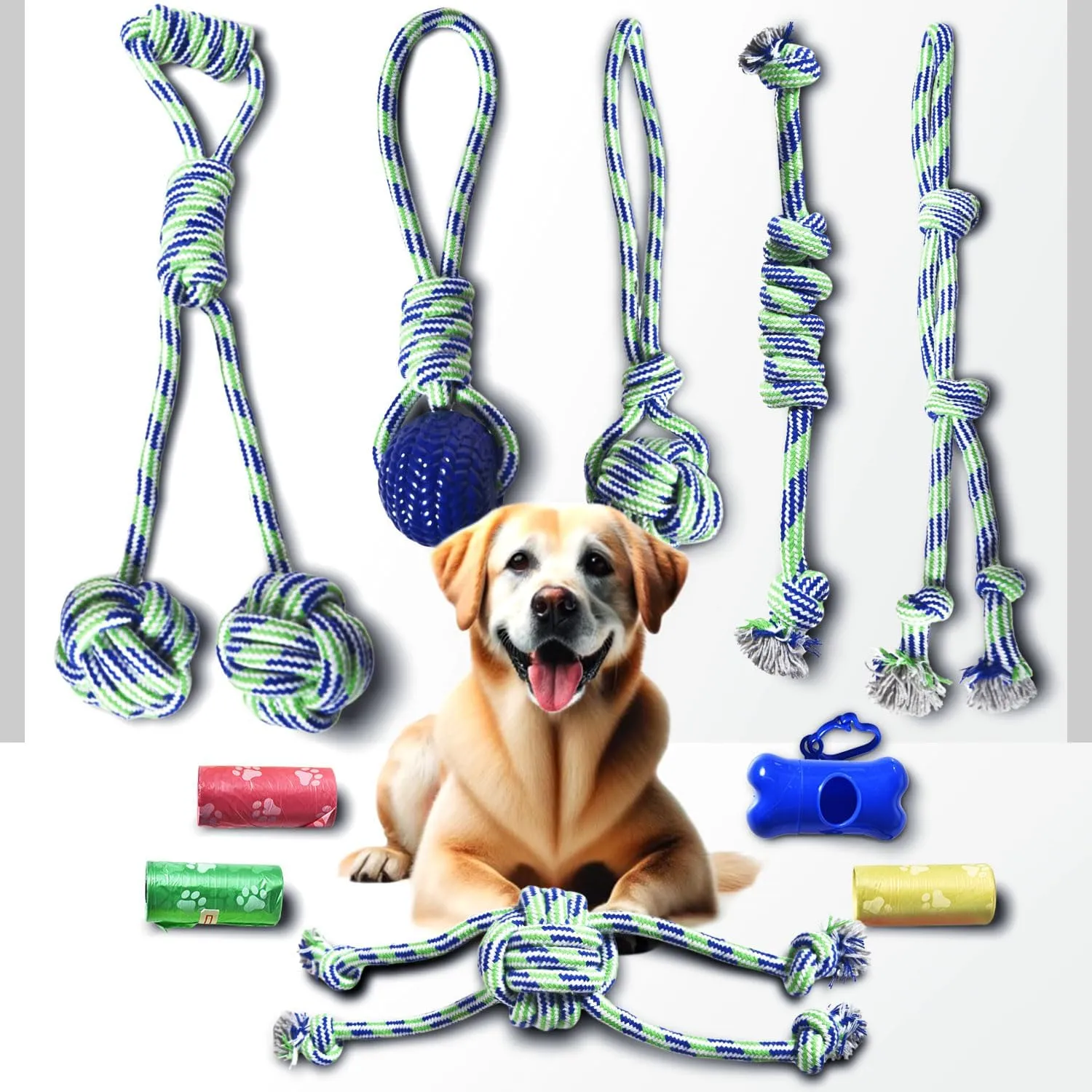 Stride Dog Chew Toys, Pack of 10, Cute Dog Rope Toys with Soft Rubber, Small & Medium Dogs, Interactive Dogs Toys for Boredom & Anxiety, Dog Teething Toy, Small Dog Toys, Keeps Dogs Busy for Hours