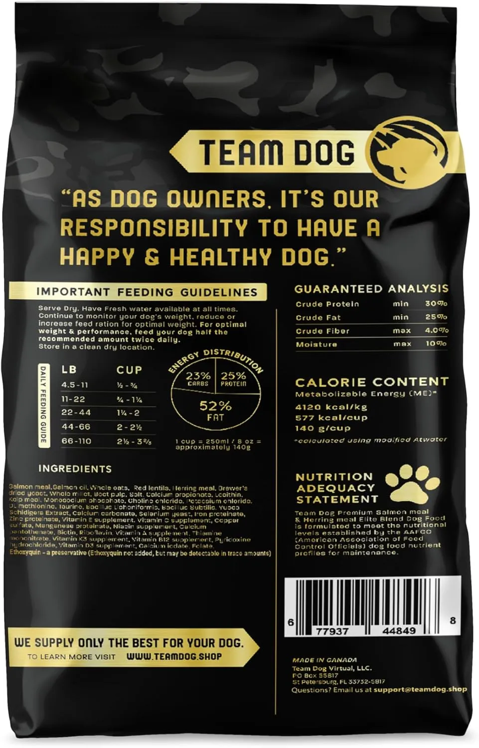 Team Dog Elite Blend Salmon Dog Food with Herring & Lentils | High Protein Dog Food for Sensitive Stomachs & Skin | Chicken Free, Gluten Free, GMO Free, No Corn, Wheat or Soy (33 lb)