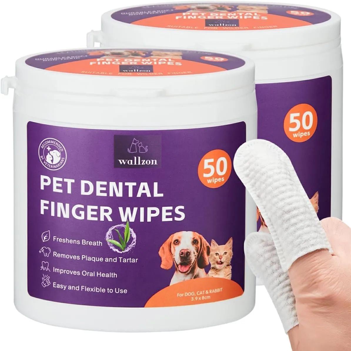 Teeth Cleaning Finger Wipes for Dogs & Cats, Soft Pet Dental Care Wipes, Disposable Pet Tooth Brushing Wipes, Gentle Cleaning & Gum Care Finger Pet Wipes (100 Wipes)