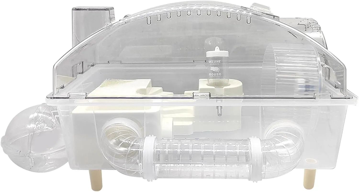 Tfwadmx Dwarf Hamster Cage,Acrylic Rat Cage,Hamster Home Small Animal Cages with Tube Exercise Wheel Mouse Habitat for Gerbils Mice 17.7x11x11.8
