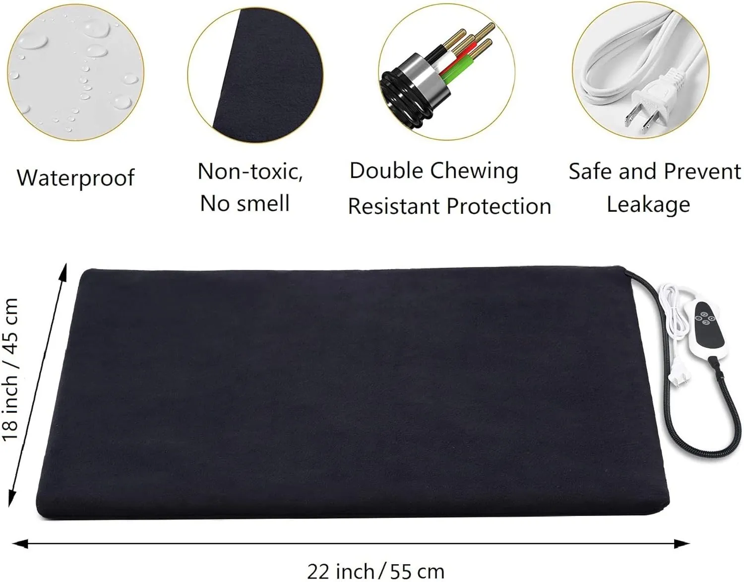 TJOY Pet Heating Pad for Cats & Dogs - Adjustable Temperature Electric Heated Bed Mat with Timer, Waterproof Cat Warming Pad