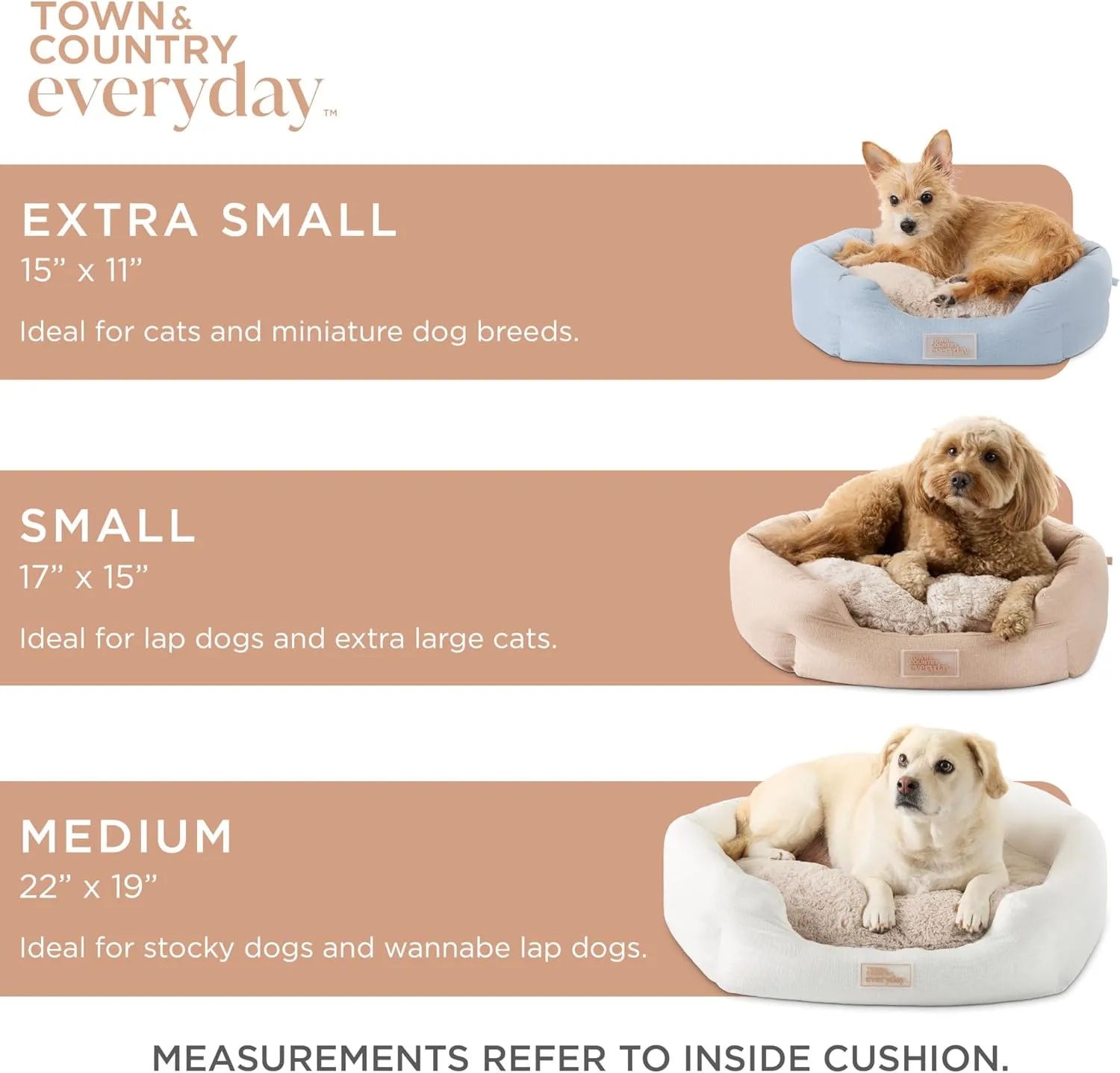 TOWN & COUNTRY EVERYDAY CuddleTown Faux Linen Comfy Cozy Cuddler Pet Bed, Supportive & Calming, Non-Slip Bottom, Machine Washable Cover, Beige, Small 22"x20"x7"