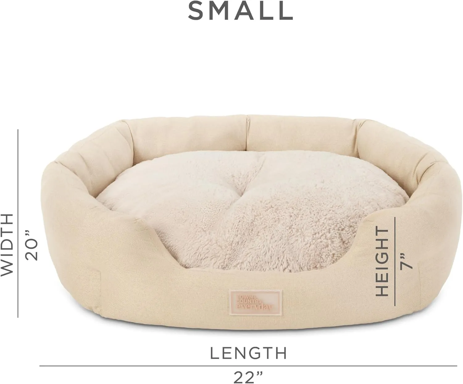 TOWN & COUNTRY EVERYDAY CuddleTown Faux Linen Comfy Cozy Cuddler Pet Bed, Supportive & Calming, Non-Slip Bottom, Machine Washable Cover, Beige, Small 22"x20"x7"