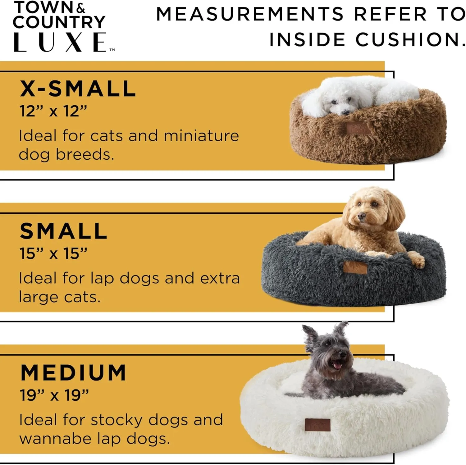 TOWN & COUNTRY LUXE CuddleTown Fuzzy Solid Donut Pet Bed, Soft, Cozy & Calming, Non-Slip Bottom, 100% Machine Washable, Cream, XS 19"x19"x7" Round
