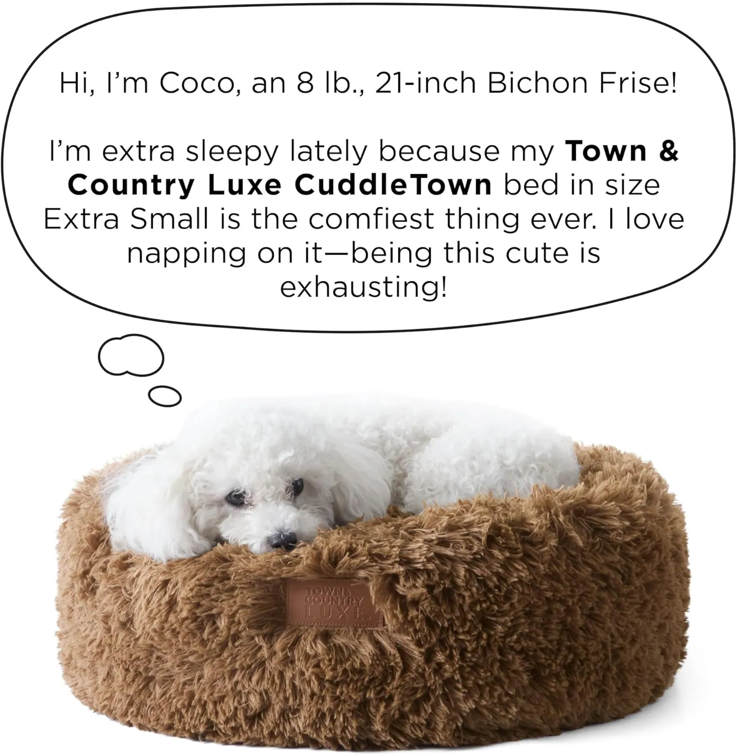 TOWN & COUNTRY LUXE CuddleTown Fuzzy Solid Donut Pet Bed, Soft, Cozy & Calming, Non-Slip Bottom, 100% Machine Washable, Cream, XS 19"x19"x7" Round
